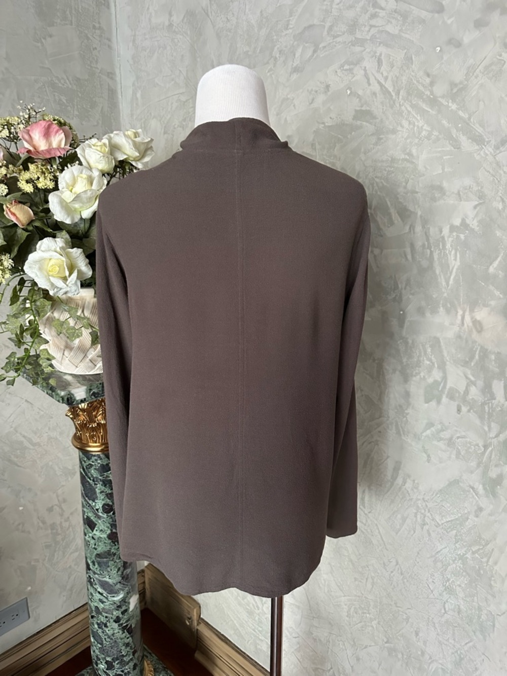 Eileen Fisher Open-Front Lightweight Cardigan — Taupe Brown - Picture 2 of 3